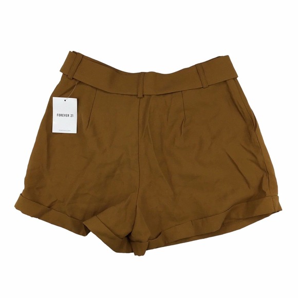 Forever 21 High Rise Waist Belted Pleated Shorts Golden Brown Size Medium M - Picture 3 of 4